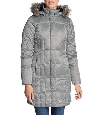 🩶 🦅 Eddie Bauer Women's Lodge Down Parka Hooded Puffer Silver Gray XS EUC
